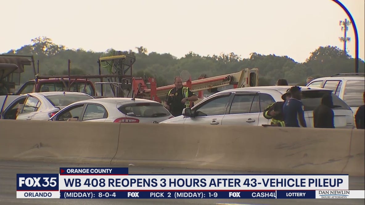 WB 408 reopens 3 hours after 43-vehicle pileup